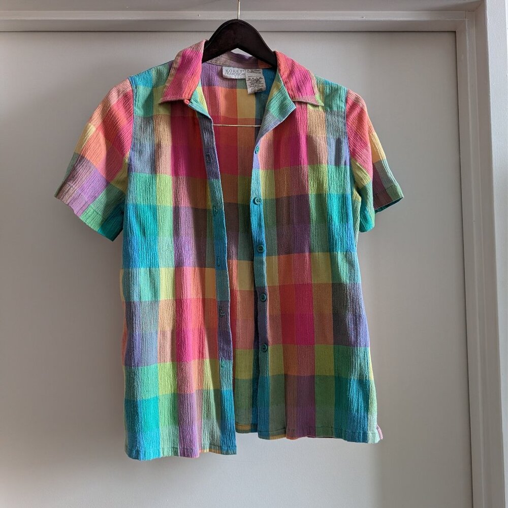 Vintage rainbow plaid shorts/tee set - size small - Picture 2 of 11